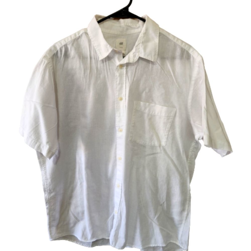 Men's H&M White Collard Short Sleeve button up Size Large